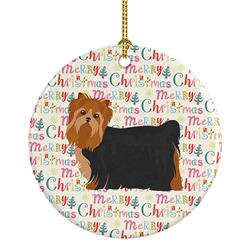 2.8 x 2.8 in. Unisex Yorkshire Terrier No.2 Merry Christmas Ceramic Ornament