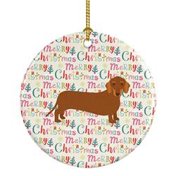 2.8 x 2.8 in. Unisex Dachshund Merry Christmas Ceramic Ornament