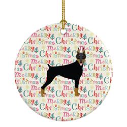 2.8 x 2.8 in. Unisex Doberman Pinscher Merry Christmas Ceramic Ornament