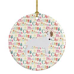 2.8 x 2.8 in. Unisex Bull Terrier Merry Christmas Ceramic Ornament
