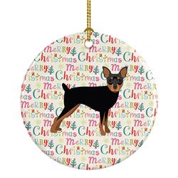 2.8 x 2.8 in. Unisex Miniature Pinscher Merry Christmas Ceramic Ornament