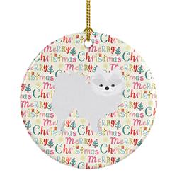 2.8 x 2.8 in. Unisex White Pomeranian Merry Christmas Ceramic Ornament