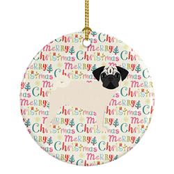 2.8 x 2.8 in. Unisex Pug No.2 Merry Christmas Ceramic Ornament