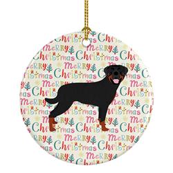 2.8 x 2.8 in. Unisex Rottweiler Merry Christmas Ceramic Ornament