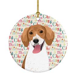 2.8 x 2.8 in. Unisex Beagle Red & White Red Ticked No.2 Christmas Ceramic Ornament