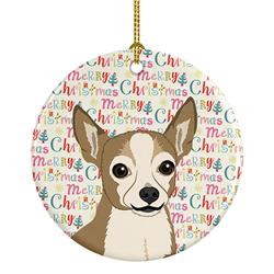 2.8 x 2.8 in. Unisex Chihuahua Silver & Tan Christmas Ceramic Ornament