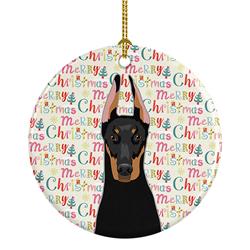 2.8 x 2.8 in. Unisex Doberman Pinscher Black & Rust Cropped Ears Christmas Ceramic Ornament