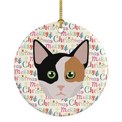 2.8 x 2.8 in. Unisex Munchkin Cat Christmas Ceramic Ornament