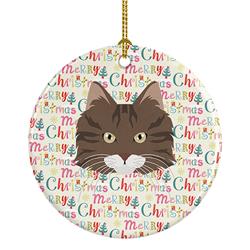 2.8 x 2.8 in. Unisex Norwegian Forest Cat Christmas Ceramic Ornament