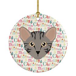 2.8 x 2.8 in. Unisex Safari Cat Christmas Ceramic Ornament