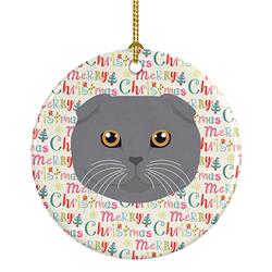 2.8 x 2.8 in. Unisex Scottish Fold Cat Christmas Ceramic Ornament