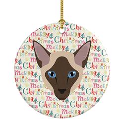 2.8 x 2.8 in. Unisex Siamese Modern Cat Christmas Ceramic Ornament