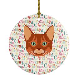 2.8 x 2.8 in. Unisex Somali Cat Christmas Ceramic Ornament