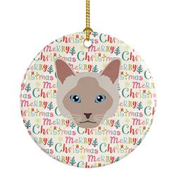 2.8 x 2.8 in. Unisex Thai Lilac Cat Christmas Ceramic Ornament