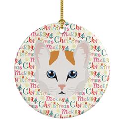 2.8 x 2.8 in. Unisex Turkish Van Cat Christmas Ceramic Ornament