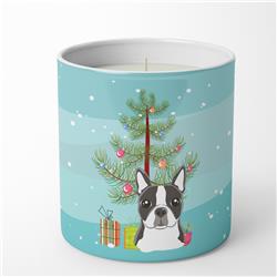 BB1575CDL 3.75 x 3.25 in. Unisex Christmas Tree & Boston Terrier 10 oz Decorative Soy Candle