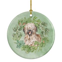 2.8 x 2.8 in. Unisex Briard Smiling Christmas Wreath Ceramic Ornament