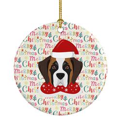 2.8 x 2.8 in. Unisex Saint Bernard Merry Christmas Ceramic Ornament