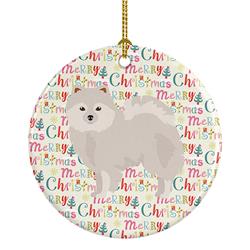 2.8 x 2.8 in. Unisex Japanese Spitz Merry Christmas Ceramic Ornament