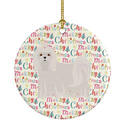 2.8 x 2.8 in. Unisex Maltese Merry Christmas Ceramic Ornament