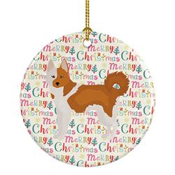 2.8 x 2.8 in. Unisex Nordic Spitz Merry Christmas Ceramic Ornament