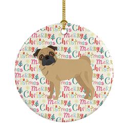2.8 x 2.8 in. Unisex Pug Merry Christmas Ceramic Ornament