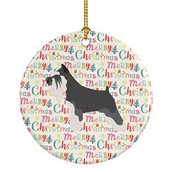 2.8 x 2.8 in. Unisex Miniature Schnauzer Merry Christmas Ceramic Ornament, Multi Color
