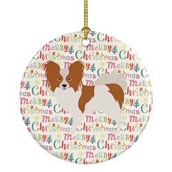 2.8 x 2.8 in. Unisex Papillon Merry Christmas Ceramic Ornament, Multi Color