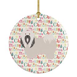 2.8 x 2.8 in. Unisex Lhasa Apso Merry Christmas Ceramic Ornament, Multi Color