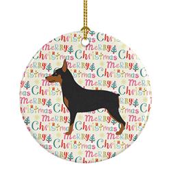 2.8 x 2.8 in. Unisex Miniature Pinscher Merry Christmas Ceramic Ornament, Multi Color