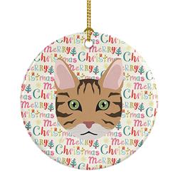 2.8 x 2.8 in. Unisex California Spangled Cat Christmas Ceramic Ornament