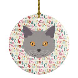 2.8 x 2.8 in. Unisex Chartreux Cat Christmas Ceramic Ornament