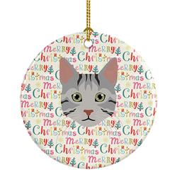 2.8 x 2.8 in. Unisex Egyptian Mau Cat Christmas Ceramic Ornament
