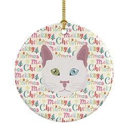 2.8 x 2.8 in. Unisex Khao Manee Cat Christmas Ceramic Ornament