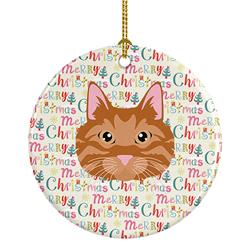 2.8 x 2.8 in. Unisex Kurilian Bobtail Cat Christmas Ceramic Ornament