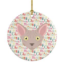 2.8 x 2.8 in. Unisex Minskin Cat Christmas Ceramic Ornament