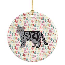 2.8 x 2.8 in. Unisex Scottish Straight Cat Christmas Ceramic Ornament