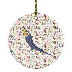 2.8 x 2.8 in. Unisex Cockatiel Christmas Ceramic Ornament