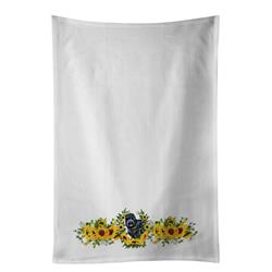 Picture of Carolines Treasures CK2869WTKT 28 x 19 in. Unisex Black Russian Terrier in Sunflowers White Dish Towels Kitchen Towel - Set of 2
