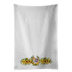 Picture of Carolines Treasures CK2831WTKT 28 x 19 in. Unisex English Bulldog in Sunflowers White Dish Towels Kitchen Towel - Set of 2