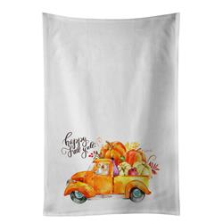 Picture of Carolines Treasures CK2671WTKT 28 x 19 in. Unisex Fall Harvest Labrador Retriever Yellow White Dish Towels Kitchen Towel - Set of 2