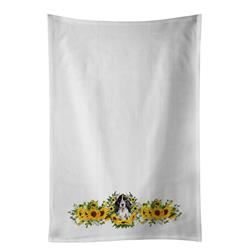 Picture of Carolines Treasures CK2944WTKT 28 x 19 in. Unisex Black Parti Cocker Spaniel in Sunflowers White Dish Towels Kitchen Towel - Set of 2