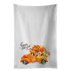 Picture of Carolines Treasures CK2606WTKT 28 x 19 in. Unisex Fall Harvest Basset Hound White Dish Towels Kitchen Towel - Set of 2