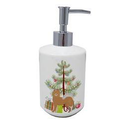 7 x 3.5 in. Unisex Brown & White Elo dog Christmas Tree Ceramic Soap Dispenser