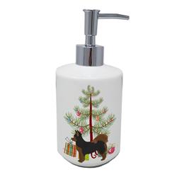 7 x 3.5 in. Unisex Black & Tan Pomchi Christmas Tree Ceramic Soap Dispenser