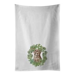 28 x 19 in. Unisex Labrador Retriever Puppy Chocolate Christmas Wreath White Dish Towels Kitchen Towel - Set of 2 -  CoolCookware, CO2921624