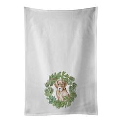 28 x 19 in. Unisex Labrador Retriever Puppy Yellow Christmas Wreath White Dish Towels Kitchen Towel - Set of 2 -  CoolCookware, CO2913544