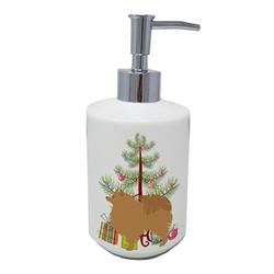 7 x 3.5 in. Unisex Pomeranian Merry Christmas Tree Ceramic Soap Dispenser