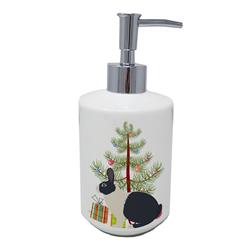 7 x 3.5 in. Unisex Dutch Rabbit Christmas Ceramic Soap Dispenser, Teal