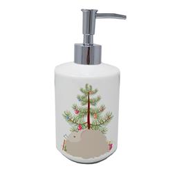 7 x 3.5 in. Unisex Fluffy Angora Rabbit Christmas Ceramic Soap Dispenser, Teal